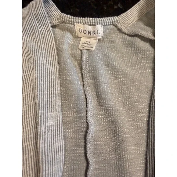 Donni Anthropologie Ribbed Open Front Cardigan Heather Gray Striped Pockets OSFA - Picture 5 of 8